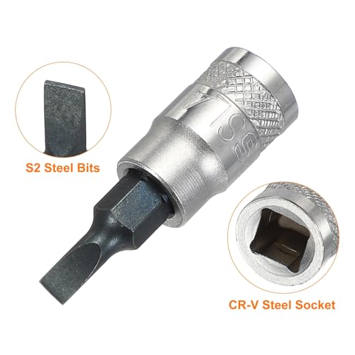HARFINGTON 2Pcs Slotted Bit Socket 1/4" Drive SL4 S2 Steel Flat Head Screwdriver Drill Bits CR-V Steel Socket Adapter for Home Auto Axle Hex Nuts Bolts Repair - size: 1/4" Drive SL4
