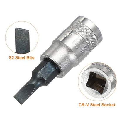 HARFINGTON 2Pcs Slotted Bit Socket 1/4" Drive SL4 S2 Steel Flat Head Screwdriver Drill Bits CR-V Steel Socket Adapter for Home Auto Axle Hex Nuts Bolts Repair - size: 1/4" Drive SL4