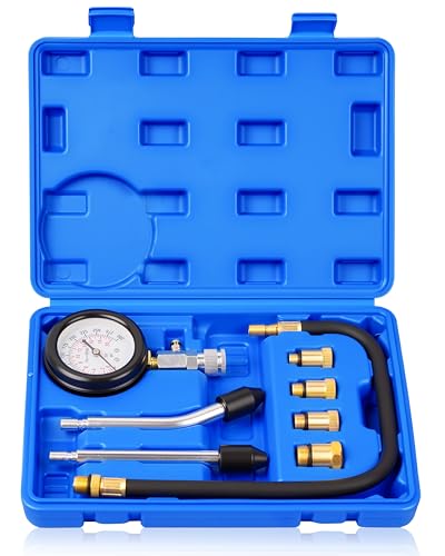 DAYUAN Professional Petrol Engine Compression Tester Kit Set, Blue Case | 8 Pcs, 14mm & 18mm Adapters, Dual Scale Gauge, 0-300 PSI/0-20 Bar, Reinforced Rubber Hose, Universal for Cars Motorcycles - color: Blue