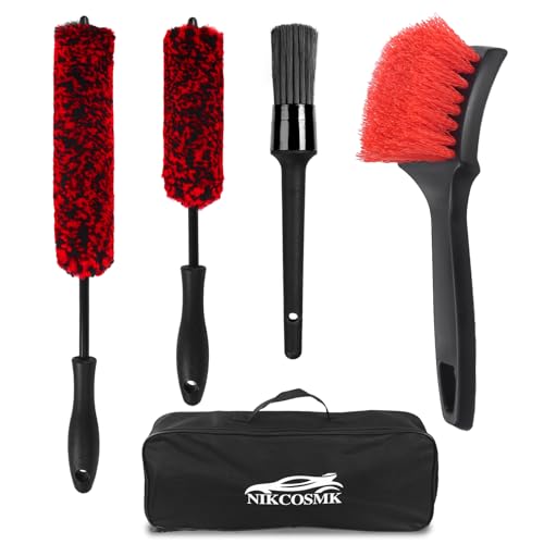Wheel Brush, Wheel & Rim Cleaner Brush, Tire Brush, Wheel Cleaning Brush, Bendable & Durable Car Wheel Brush Set, Car Detailing Brushes, Wheel Brushes for Cleaning Wheels - color: Red