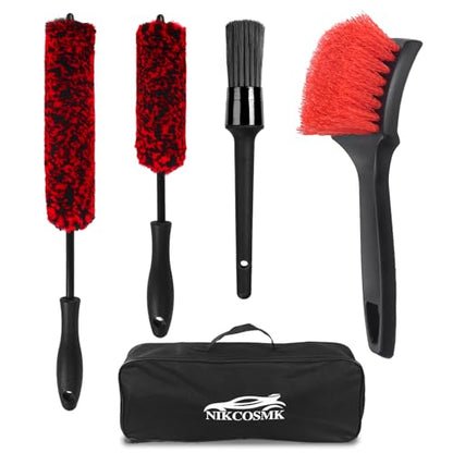 Wheel Brush, Wheel & Rim Cleaner Brush, Tire Brush, Wheel Cleaning Brush, Bendable & Durable Car Wheel Brush Set, Car Detailing Brushes, Wheel Brushes for Cleaning Wheels - color: Red