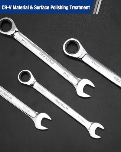 WORKPRO 10 mm Ratcheting Combination Wrench Metric, CR-V Constructed with Mirror Polish Chrome Plating, 12-Point Design, 15-Degree Offset - size: 10 mm, style: Mirror Polish