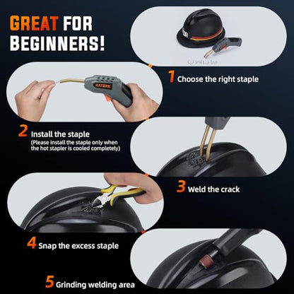 Katerk Cordless Plastic Welder – 400 Staples Included, 3-Temperature Settings, USB Rechargeable Portable Plastic Welding Kit, Perfect for DIY Projects, Bumper/Toys Repair