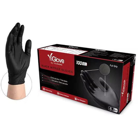 Heavy Duty 6 Mil Black Nitrile work Gloves, Disposable Latex&Powder Free, Textured,Mechanic, Painting,Garden,Tattoo