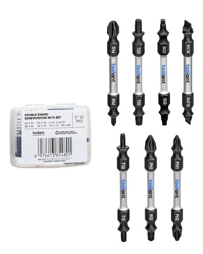 toolant Double-Ended Impact Bit Set, 2 Inch, 7-Piece | Double-ended design, S2 steel body, hardened finish, impact-driver use - color: 2"*7pcs, size: Assorted