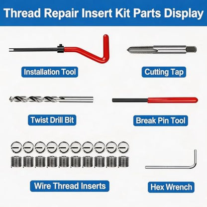 M8 X 1.25 Thread Repair Kit, Metric Helicoil Kit with HSS Drill Bit, 20PC Wire Thread Inserts - size: M8 x 1.25mm