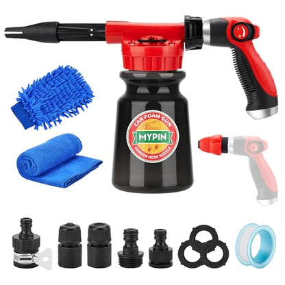16 IN 1 Car Wash Foam Gun,Adjustable Hose Wash Sprayer for Car/Garden Clean | with 2.5 to 6 Bars Foam Blaster, Garden Hose Car Foam Sprayer, Use with 1/2” Quick Connector, Car Accessories Cleaning - color: Black
