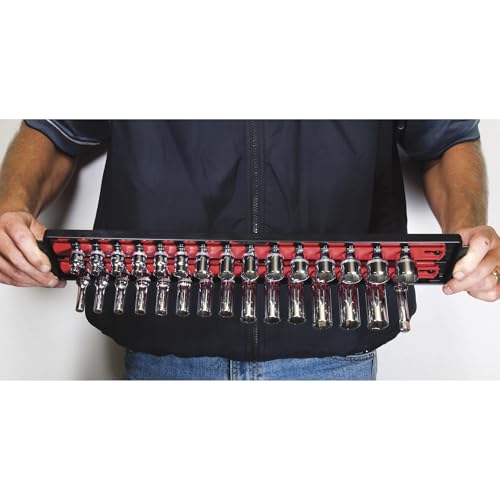 Ernst Manufacturing 18-Inch Socket Boss 2-Rail 1/2-Inch-Drive Socket Organizer with Twist Lock Secure Hold and Toolbox Drawer Tray, Red - Made in USA - color: Red, size: 1/2"