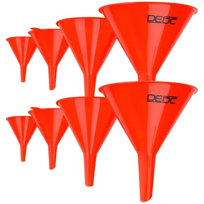 DEDC 8Pcs Funnels for Automotive Use Plastic Oil Gas Funnels Set Multi-Size | Mini Small to Large Funnel for Filling Bottles Automotive Maintenance Household Garage Kitchen Refueling