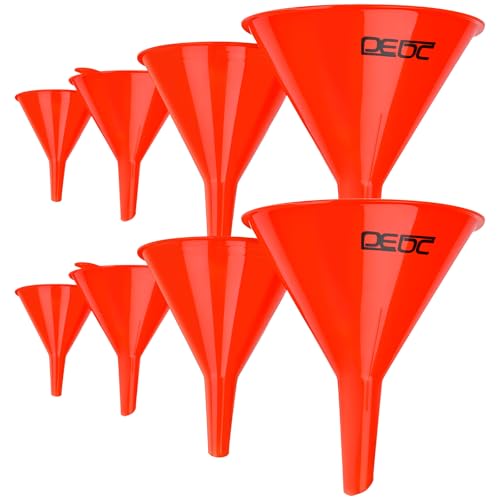 DEDC 8Pcs Funnels for Automotive Use Plastic Oil Gas Funnels Set Multi-Size | Mini Small to Large Funnel for Filling Bottles Automotive Maintenance Household Garage Kitchen Refueling