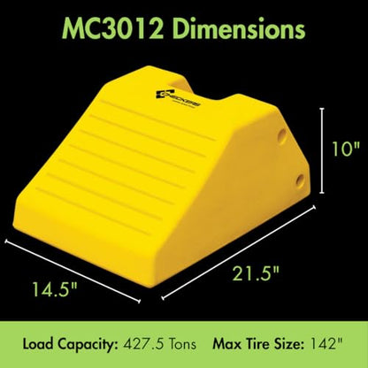 Checkers Heavy Duty Wheel Chocks for 95"-142" Tires, One Large Tire Chock for Haul Trucks, Loaders, and Cranes, 427 Ton Capacity, Lightweight HDPE, Made in the USA, Yellow, MC3012 - size: For 95"-142" Tires