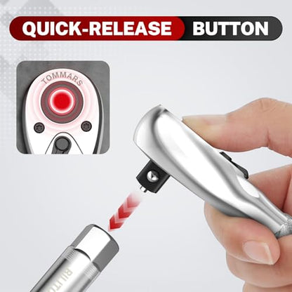 TOMMARS Stubby Ratchet Set 1/4" 3/8" 1/2" Drive Socket Wrench | Hand Tool for Mechanics, 72 Tooth 5-degree swing arc, Quick Release, Reversible - size: 1/4", 3/8", 1/2" Drive, style: Stubby Ratchet Set