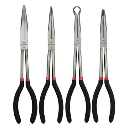 4 Pack 11" Precision Long Nose Pliers Set, Insulated Comfort Grip - Straight Needle Nose, 45/90 Degree Curved & Circle Tools for Wire Bending, Shaping, Trimming - size: 4pcs-11''