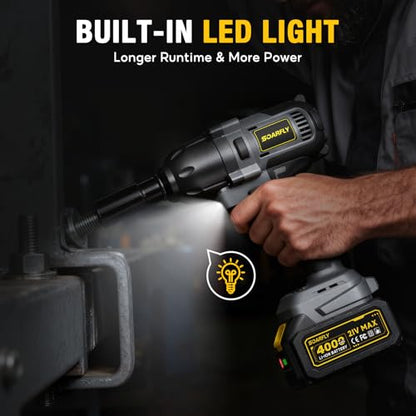 SOARFLY 1/2" Cordless Impact Wrench, 738 Ft-lbs (1000 N.m) High Torque 21V Brushless Electric Impact Gun with 2x 4.0Ah Batteries, Impact Driver with LED Light, 6 Sockets for Home Car/Mower/Truck RV