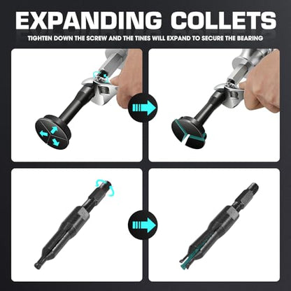DNA Motoring 16 pcs Blind Hole Collet Bearing Seal Puller Extractor Set, Slide Hammer Pilot Insert Inner Internal Bearing Removal Tool Set, TOOLS-00573