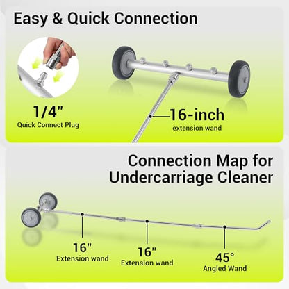 M MINGLE 16 Inch Undercarriage Washer Attachment with Foam Cannon, 4000PSI | Low Clearance Rolling Wheels, Includes Car Wash Mitt, Fits Sedans, SUVs and Trucks - size: 16 Inch