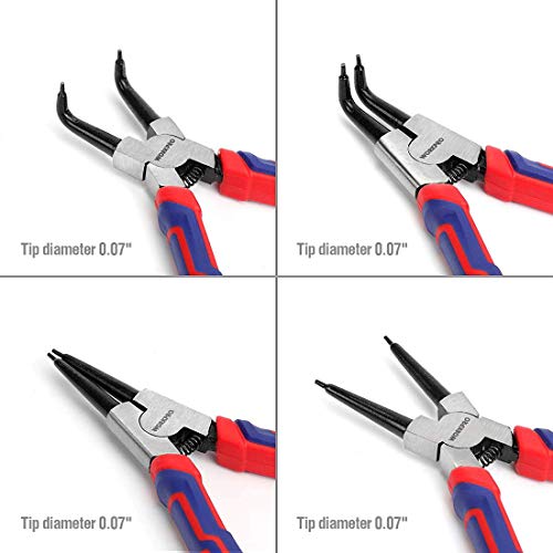 WORKPRO 4-Piece Snap Ring Pliers Set - Heavy Duty 7-inch Internal/External Circlip Pliers Kit (Tip Diameter 5/64'')-Straight/Bent Jaw - Cr-V Steel - For Ring Remover Retaining- Storage Pouch Included | 7-inch Internal/External Circlip Pliers Kit,Straight/