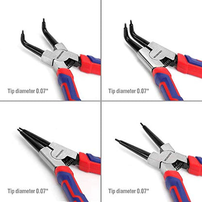 WORKPRO 4-Piece Snap Ring Pliers Set - Heavy Duty 7-inch Internal/External Circlip Pliers Kit (Tip Diameter 5/64'')-Straight/Bent Jaw - Cr-V Steel - For Ring Remover Retaining- Storage Pouch Included | 7-inch Internal/External Circlip Pliers Kit,Straight/