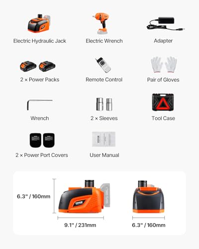VEVOR Electric Car Jack Cordless Remote Control, 5 Tons /11000 lbs, Electric Hydraulic Jack Kit 18V Battery with Electric Impact Wrench, Tire Change Replacement with LED Light, Portable Car Jack