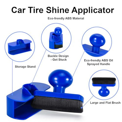 UNIMEIX Tire Shine Applicator Brush Large Vegan Tire Shine Brush with Storage Stand for Vehicles Tire Shine Polish Wax and Car Wash (Blue) - color: Blue