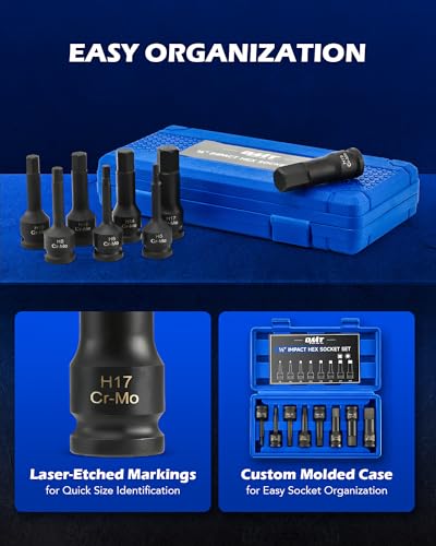 Orion Motor Tech Hex Allen Bit Sockets, 8pc 1/2" Drive Impact Allen Bit Socket Set with H5 H6 H8 H10 H12 H14 H17 & H19 Sockets, Cr-Mo Steel Impact Metric Allen Socket Set for Socket Head Cap Bolt - style: Hex Allen Bit Socket Set