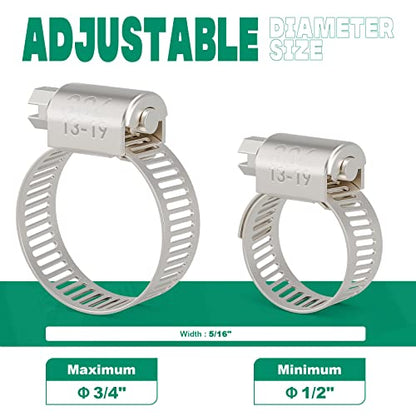 OURU 40PCS Hose Clamps Stainless Steel Adjustable 1/2"– 3/4"(13-19mm) Worm Gear Hose Clamp, Heavy Duty Metal Small Hose Clamps for Automotive, Pipe, Radiator Plumbing, Fuel Line - size: 1/2"-3/4"(13-19mm) 40PCS
