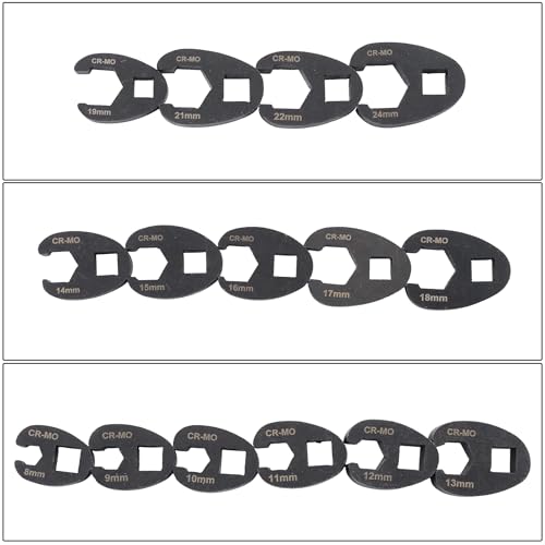 15Pcs Crowfoot Wrench Kit Metric 8-24mm 1/2 and 3/8 Inch Drive Flare Nut Wrench Set