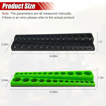 2PCS Magnetic Socket Organizer Set - 3/8 Inch Drive Metric SAE Socket Holder Tool Trays Magnetic Sockets Storage Rail Holds 56 Standard and Deep Sockets for Tool Box Carts Drawer (3/8"-Black&Green) - size: 3/8"-Black&Green