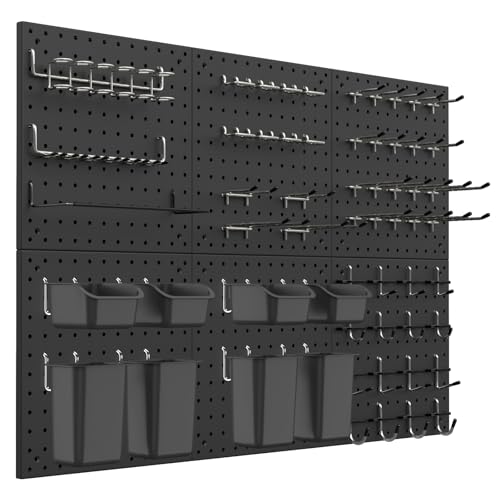Peg Board Kit, Includes Pegboard and Accessories,with Hooks and Bins,Peg Board Wall Organizer for Office,Ornaments Display,Crafts Organization (129, Black) - color: Black