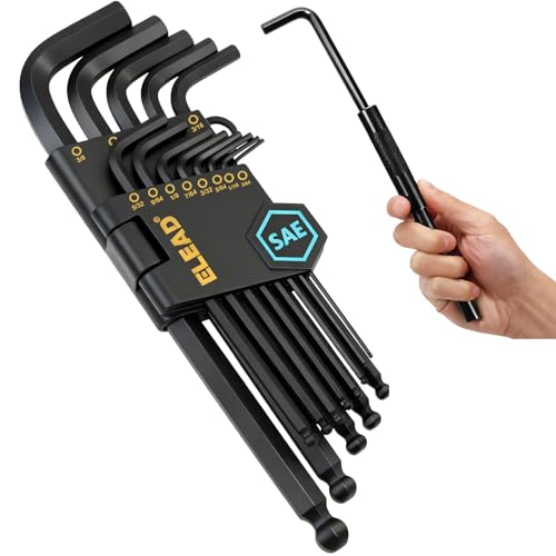 ELEAD 15-Piece SAE Hex Key Allen Wrench Set with Extension Bar, 3/64-3/8 Inch, Long Arm Ball End Design, Heat-Treated S2 Steel - style: 15PCS SAE