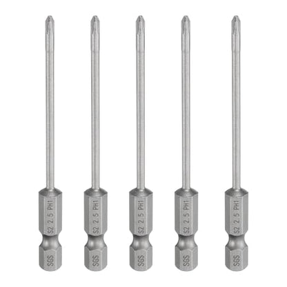HARFINGTON 5pcs #1 Phillips Screwdriver Bit PH1 1/4" Hex Shank 3.15" (80mm) Long Magnetic S2 Steel Industrial Grade Screw Driver Bit Cross Head Electric Drill Bits 0.098" (2.5mm) Rod - size: PH1 x 80mm x 2.5mm