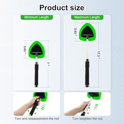 JUSTTOP Windshield Cleaner Tool, Car Interior and Exterior Window Cleaning Kit with Extendable Handle & 4 Reusable Microfiber Pads, Auto Glass Wiper Brush Kit for Car & Home Windows (Green) - color: Green