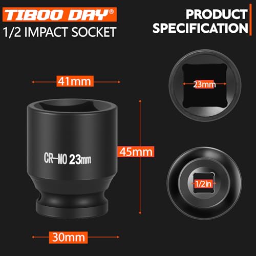 1/2" Drive 23mm Impact Socket Metric Standard Impact Socket Blackening Finish 4 Point Square Socket made with Chrome Molybdenum Alloy Steel for Auto Repair Mechanical Maintenance Removal of Axle Nut - size: 23mm - 4pt, style: 1/2" Drive Standard Socket