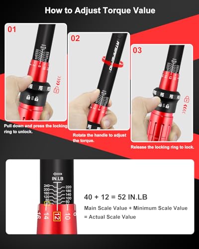 ATsafepro Bike Torque Wrench Set, 1/4 Torque Wrench 20-240 inch-pounds with ±3% Accuracy, 72T Dual Ratchet, Tire Pressure Gauge, Valve Core Tool, Bit Socket Set, for Bicycle & Car Maintenance