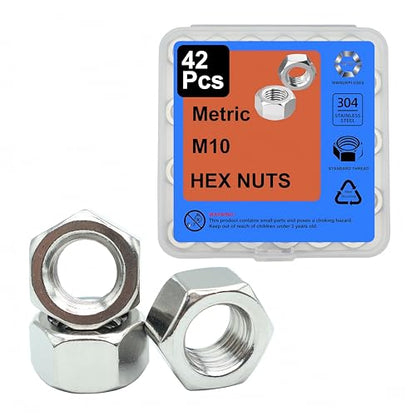 40 Pcs M10-1.5 Hex Nuts, 304 Stainless Steel | Standard Metric Coarse Thread, Hardware Nuts - size: M10 (40Pcs)