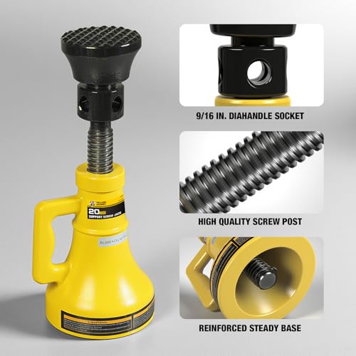 YELLOW JACKET 20 Ton Professional Car Support Screw Jack for House Construction Bridge Stabilization, Yellow (40,000 LBs) - size: 20 TON