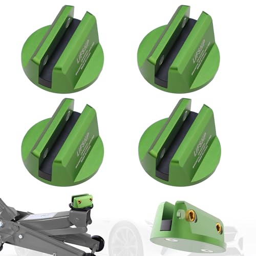 4Pcs Universal Aluminum Grooved Magnetic Jack Pad, Jacking Puck Pinch Weld Frame Rail Adapter, for Car SUV Truck Pickup Sedan MPV Wagon, Change Tire Repair Tires Oil Change Must Have-Green - color: Green-4Pcs