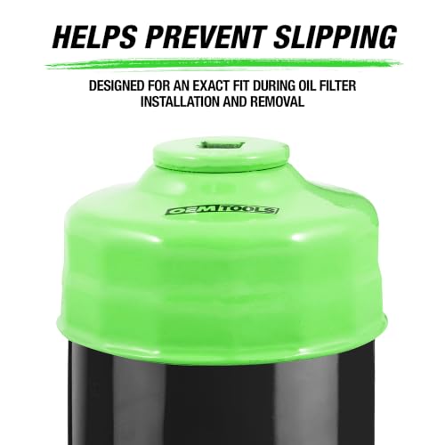 OEMTOOLS 87140 64mm 14 Flute Oil Filter Wrench, Green, 3/8 in Drive, Prevents Slippage, Wide Compatibility | 64mm 14 Flute Oil Filter Wrench Set, Fits 3/8" Ratchet, Non-Slip Grip, Rust-Resistant - style: 64 mm 14 Flute