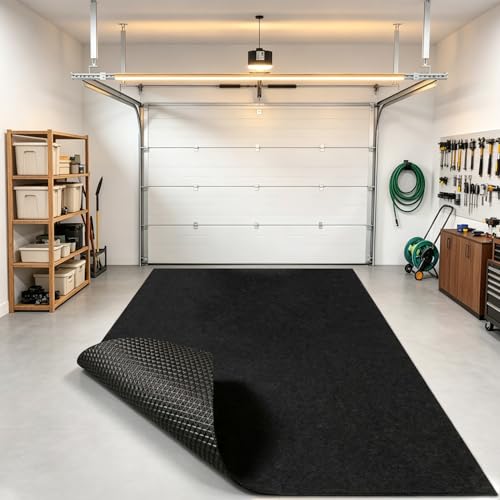 Garage Mats for Floor 17'x7'4" - Premium Felt & Non-Slip Rubber Oil Spill Drip Resistant Driveway Garage Protector, Trimmable Auto Trunk Liner, Parking Mats for Under SUV Sports Car, Black | Safety Anti-slip, Absorbs and Contain Water Grease, No Leakage -