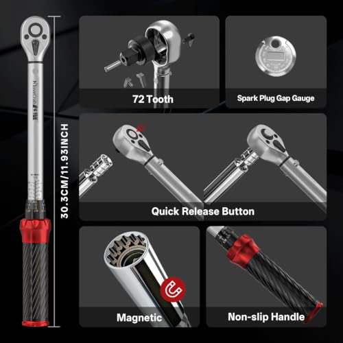 3/8" Click Torque Wrench Set, 5-45 Ft-lb with Spark Plug Socket | ±3% Accuracyn, Auto Repair, Quick Release, Audible Click, Reversible, Calibration Certificate Included, DIY, Dual Range - size: 16pcs spark plug torque wrench set