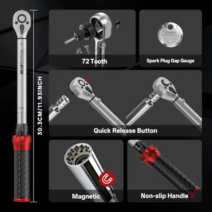 3/8" Click Torque Wrench Set, 5-45 Ft-lb with Spark Plug Socket | ±3% Accuracyn, Auto Repair, Quick Release, Audible Click, Reversible, Calibration Certificate Included, DIY, Dual Range - size: 16pcs spark plug torque wrench set