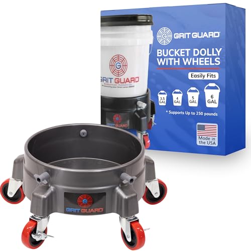 Grit Guard Bucket Dolly with Wheels - Rolling Detailing Wash Bucket with 5 Wheels and 2 Locking Casters Compatible with 2.5, 4, 5 and 6 Gallon Buckets (Silver, 3" Red Casters) - Made in the USA - color: Silver, size: 3" Red Casters