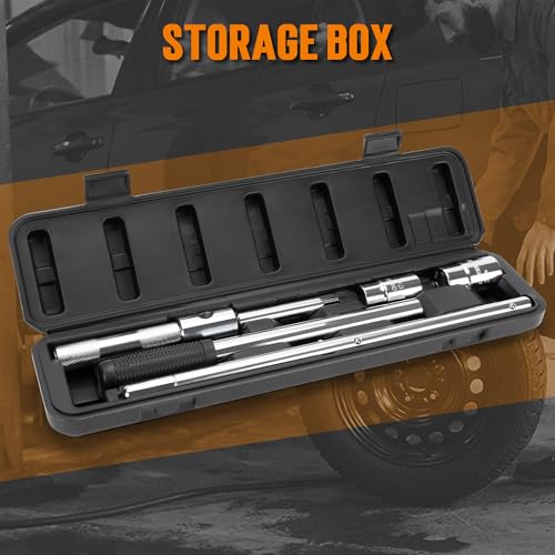 TONDA Extended Lug Wrench, 4 Way Tire Iron for Car, Lug Nut Removal Tool with Storage Case, 1/2 Drive with 17/19mm and 21/23mm Sockets - style: Extended