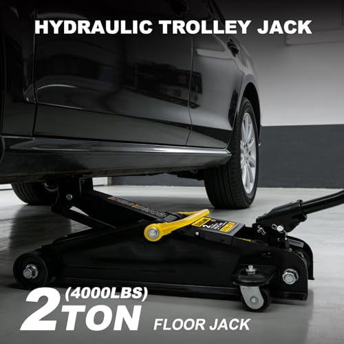 Torin 2 Ton Hydraulic Floor Jack, 4000 lbs Capacity Low Profile Trolley Service Jack with 5.2"-13.3" Lifting Range, Heavy Duty Steel Car Jack for Sport Utility Vehicle, Cars, Black - size: 2 ton floor jack