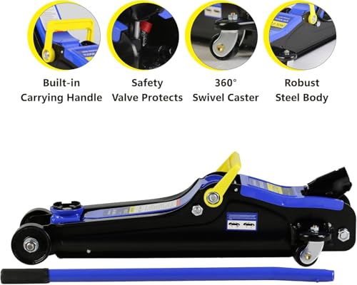 2 Ton Low Profile Floor Jack, Heavy Duty With Single Piston Quick Lift Pump, Steel Car Jack Adjustable Height 3.3"-15.2", Hydraulic Trolley 4000 LBS Capacity, Blue - color: Blue - 2 Ton(Single Pump), Lift 3.3"-15.2"