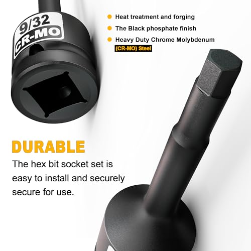 1/2" Drive H9/32-Inch Impact Hex Bit Socket, SAE Allen Bit Socket, Cr-Mo Steel, Removing Loosening Hexagon Bolts - size: 1/2" H9/32 Deep