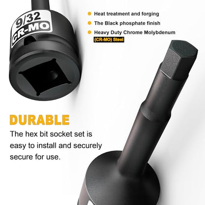 1/2" Drive H9/32-Inch Impact Hex Bit Socket, SAE Allen Bit Socket, Cr-Mo Steel, Removing Loosening Hexagon Bolts - size: 1/2" H9/32 Deep