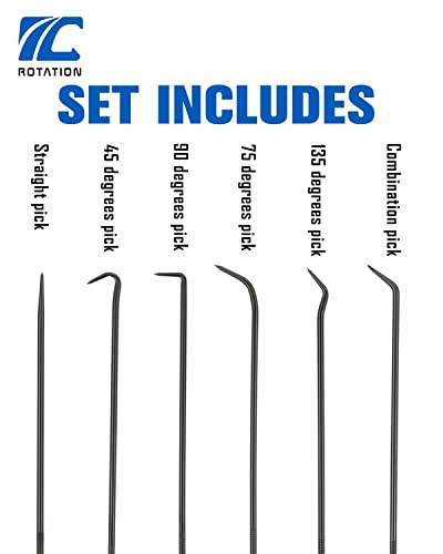 ROTATION Extra Long Precision Hook and Pick Set, 6-Piece Set, Chrome Vanadium Steel Shaft, for Remove Hoses and Gaskets, Auto and Electronics Maintenance Tools - color: 6pc set