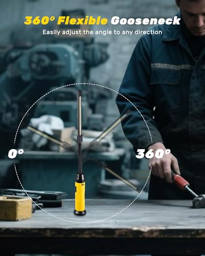 Magnetic LED Work Light Rechargeable,1000LM Flexible Gooseneck Magnetic Flashlight with Top & Base Magnets, Portable Mechanic Light for Auto Repair, Work Bench, Inspection, Emergency