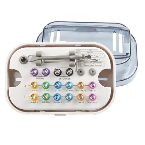 16 Pcs Dental Implant Torque Wrench Universal Kit 10-70Ncm Round Style | Autoclavable, Color Identification, Torque Adjustable Ratchet & Screwdrivers Torque Value , Portable - style: Round Color